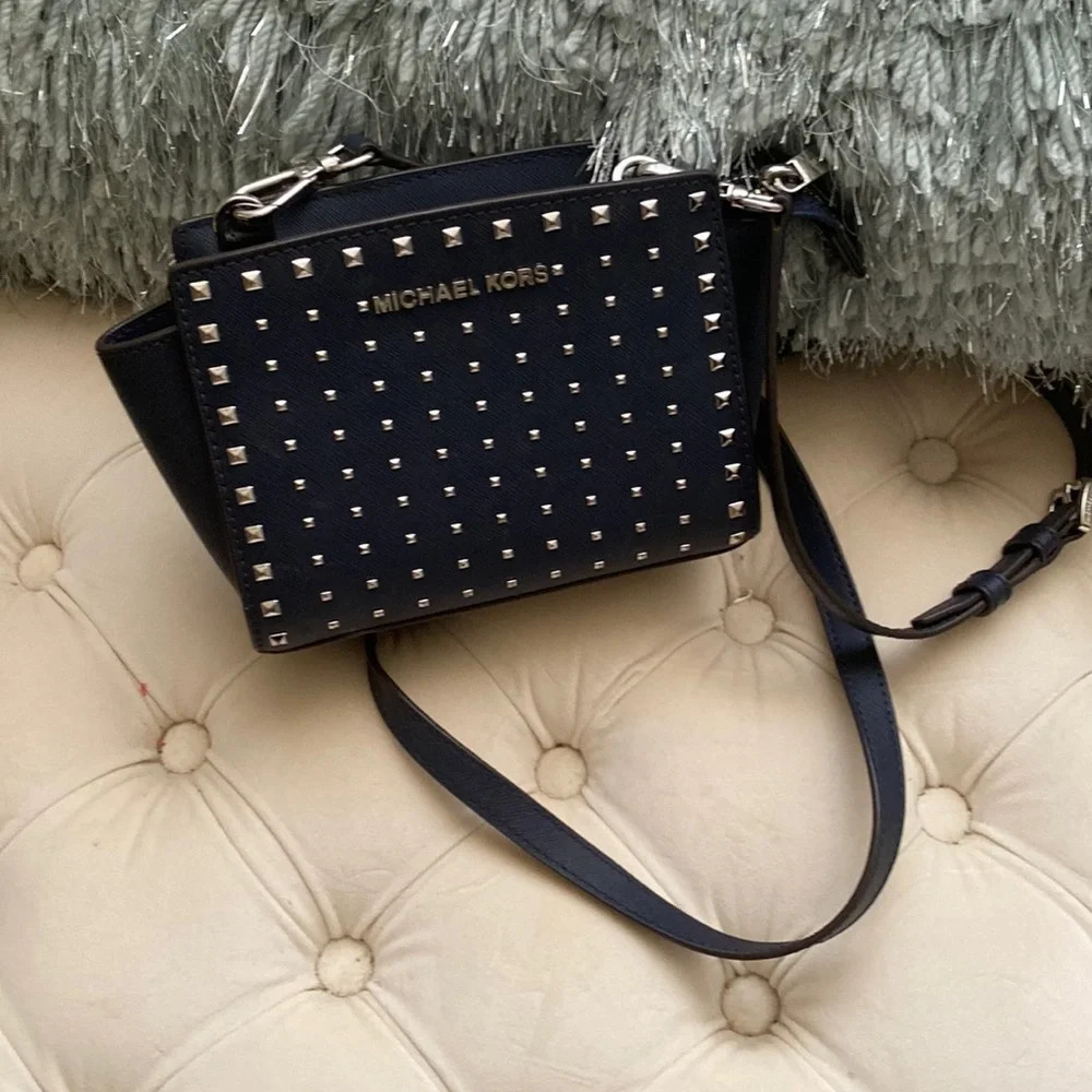 Michael Kors Navy Studded Crossbody Shoulder Bag